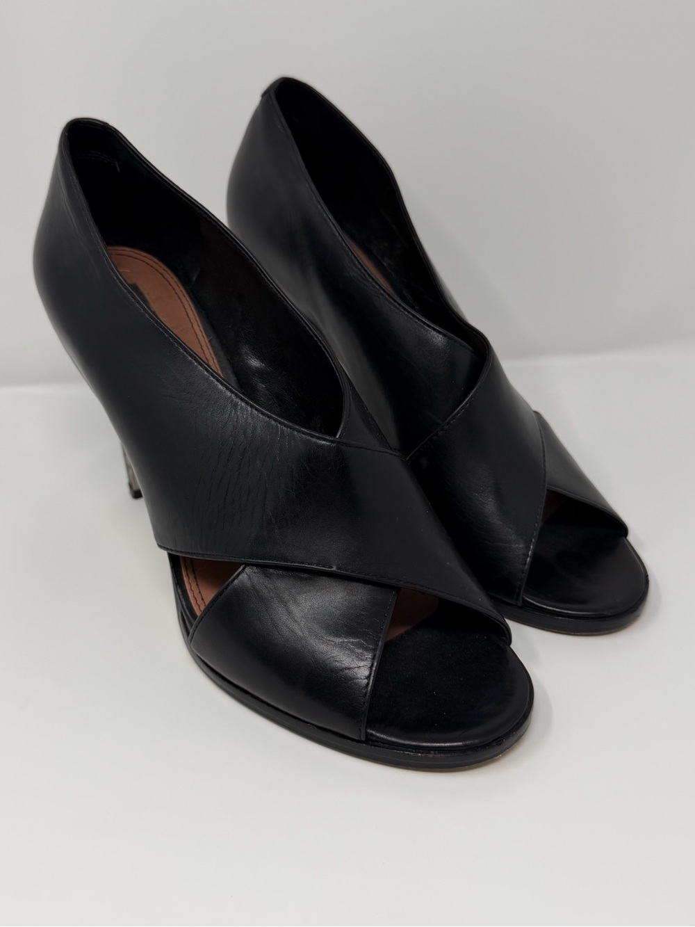 Derek Lam Black Leather Crisscross Open-Toe Heels